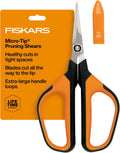 Fiskars 6" Steel Micro-Tip Pruning Scissors, Garden Snips for Small Plants