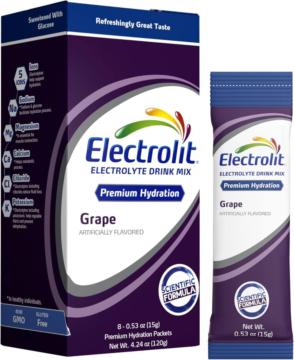Electrolit Hydration Electrolytes Powder Packets, Grape, 8 Pack