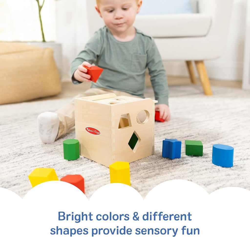 Melissa & Doug Shape Sorting Cube - Classic Wooden Toy With 12 Shapes