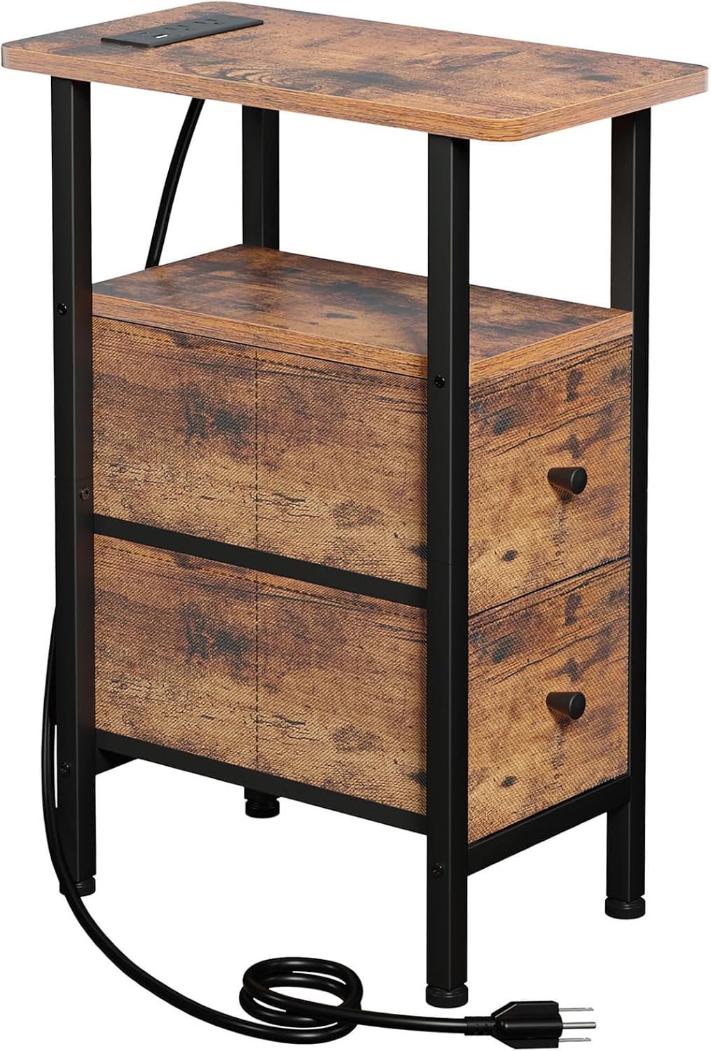 LOAKEKEL Narrow End Table with Charging Station, Small Nightstand