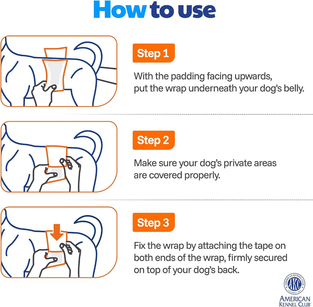 American Kennel Club Male Dog Wrap, Disposable Diapers with Wetness Indicator, Small, 50 Count