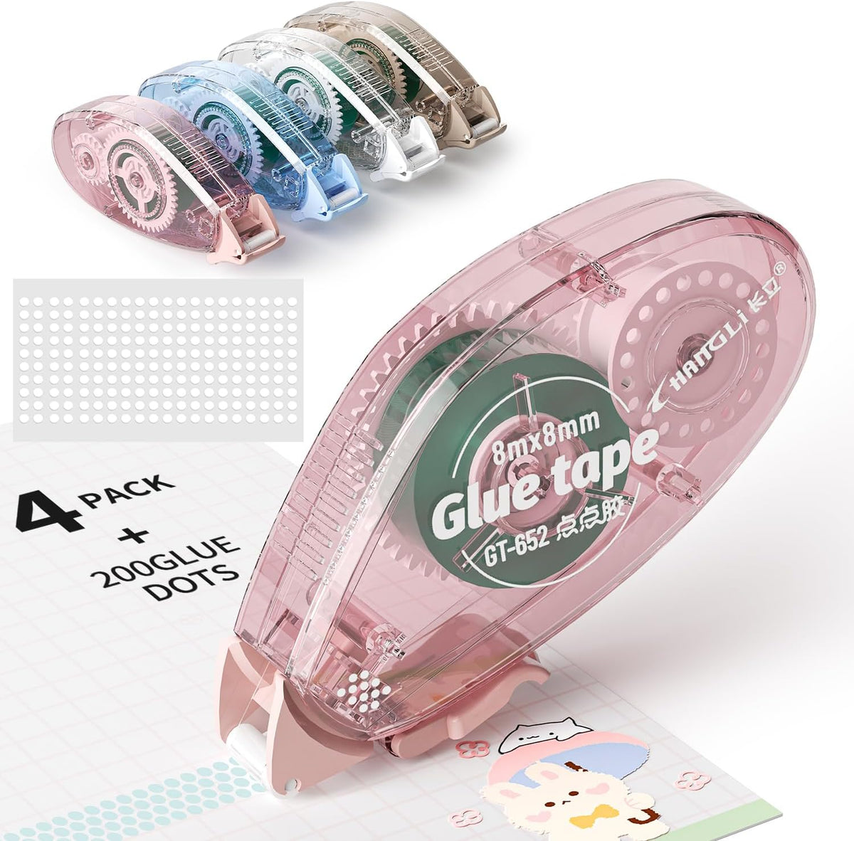 FUNSKY Scrapbook Tape Set, 4 Pack Glue Tape Roller with 200 Pcs Glue Dots
