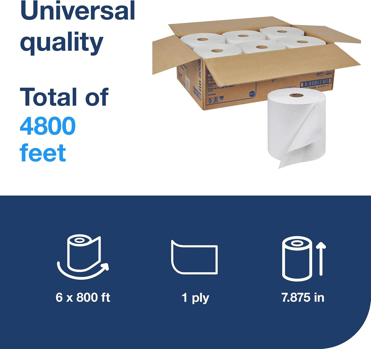 Tork Universal Hand Towel Roll White, 6 Rolls x 800 Ft, RB8002