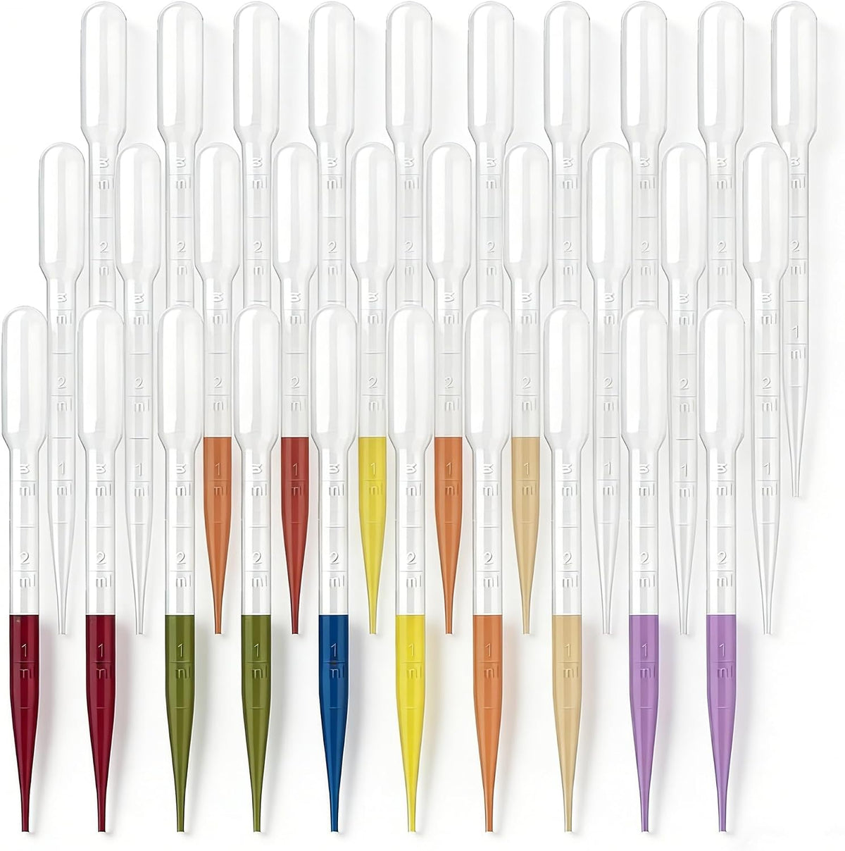 50-Pack 3ml Disposable Plastic Pipettes — Graduated Transfer Droppers for Essential Oils, Resin Art, Science Labs, Soap Making & DIY Crafts | LDPE | Clear with Easy-Read Scale