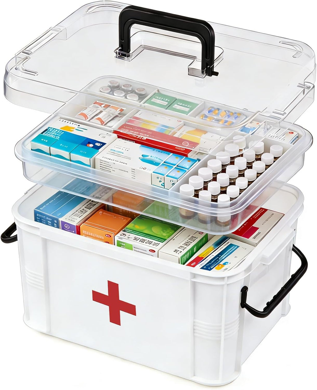 ANYPROLUS 15QT Clear Medicine Organizer Box with Handle, Plastic Medicine Container with Tray First Aid Box Empty, Thickened Medicine Storage Organizer Multipurpose Medication Organizer Storage