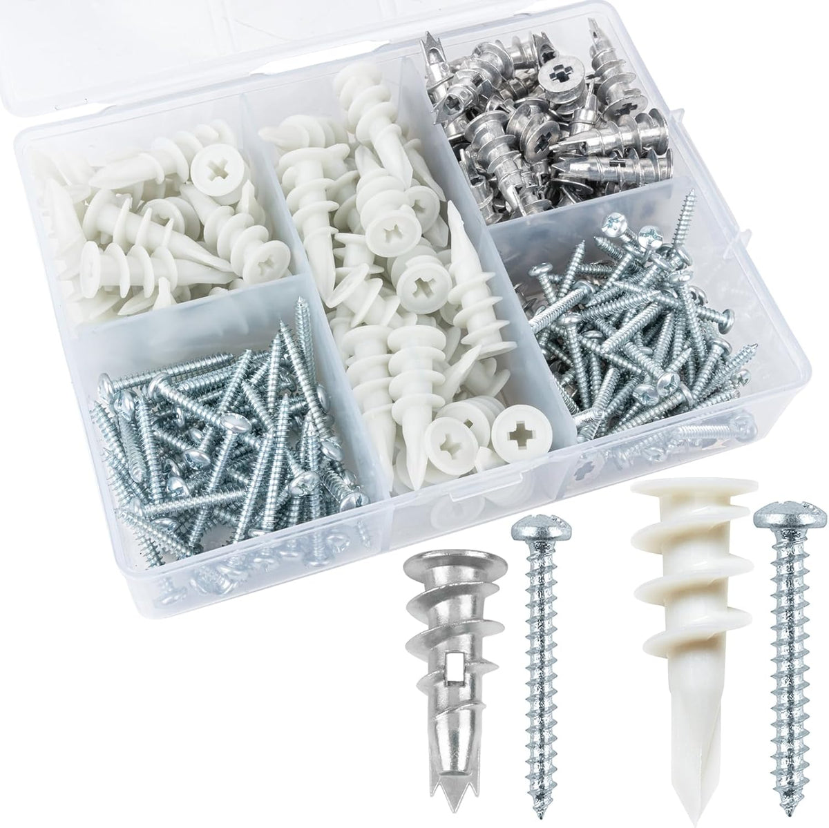 KURUI 140Pcs #8 Self Drilling Drywall Anchors and Screws Kit, No Drill Hole