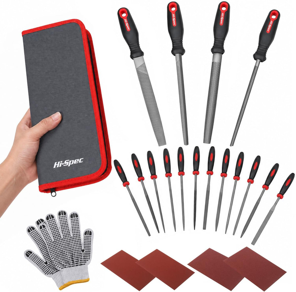 Hi-Spec Metal Hand & Needle File Tool Kit Half-Round Round & Triangle Files