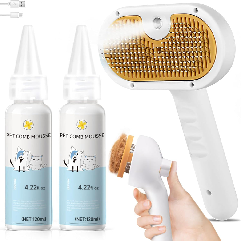 Pet Steam Brush for Dog & Cat Includes Waterless 2*Shampoo