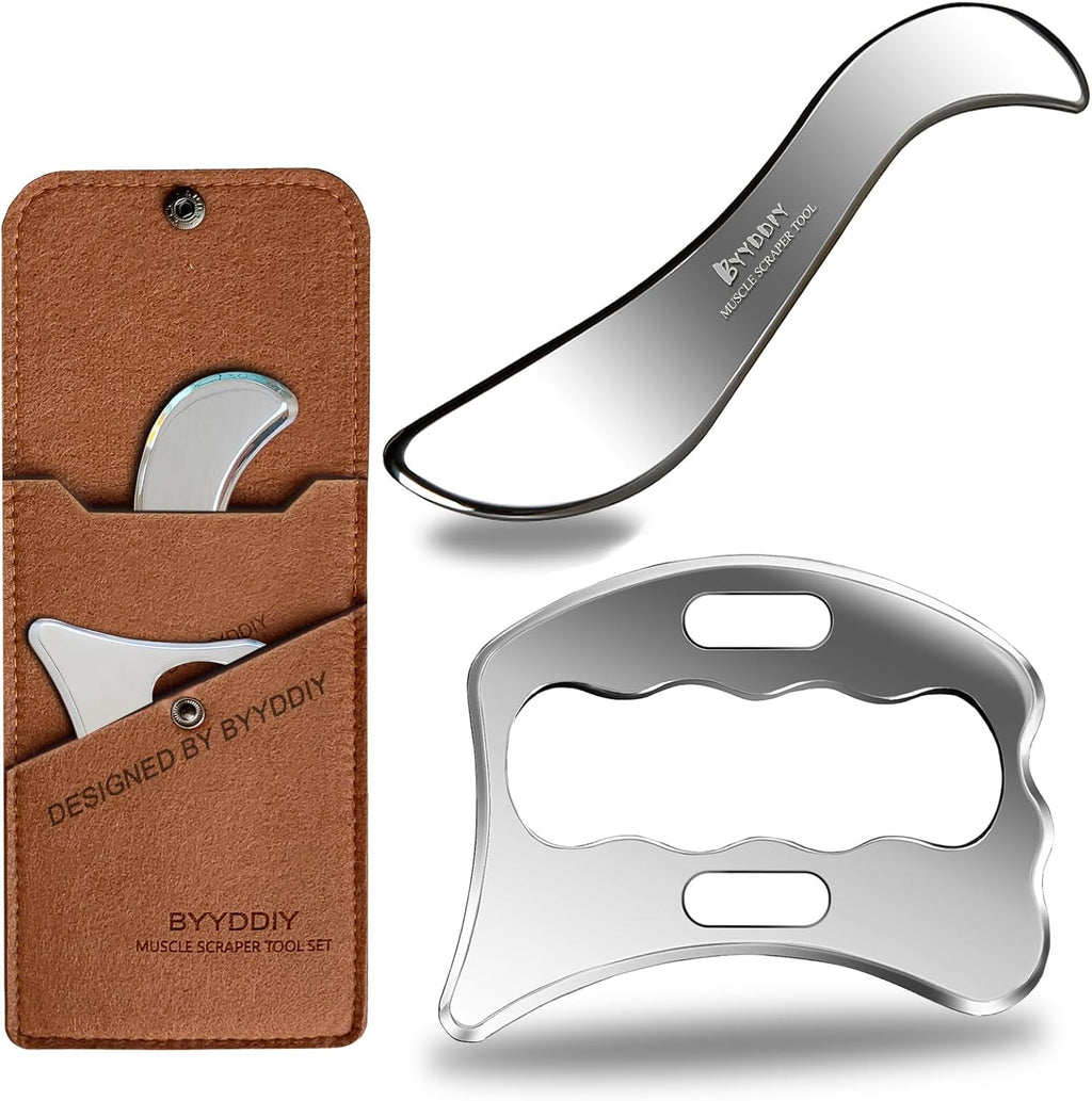 BYYDDIY SD 2 in 1 304Stainless Steel GuaSha Muscle Scraper Tools Set,Scar Tissue Tool,Physical Therapy Tools,Muscle Scraping Tool,Massage Scraper,IASTM Tools,Soft Tissue Massage Tool (SD2)