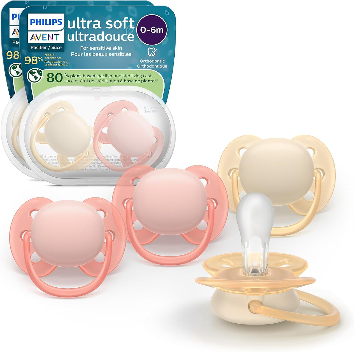 Philips Avent Ultra Soft Baby Pacifier, 0-6 Months, BPA-Free, 4-Pack