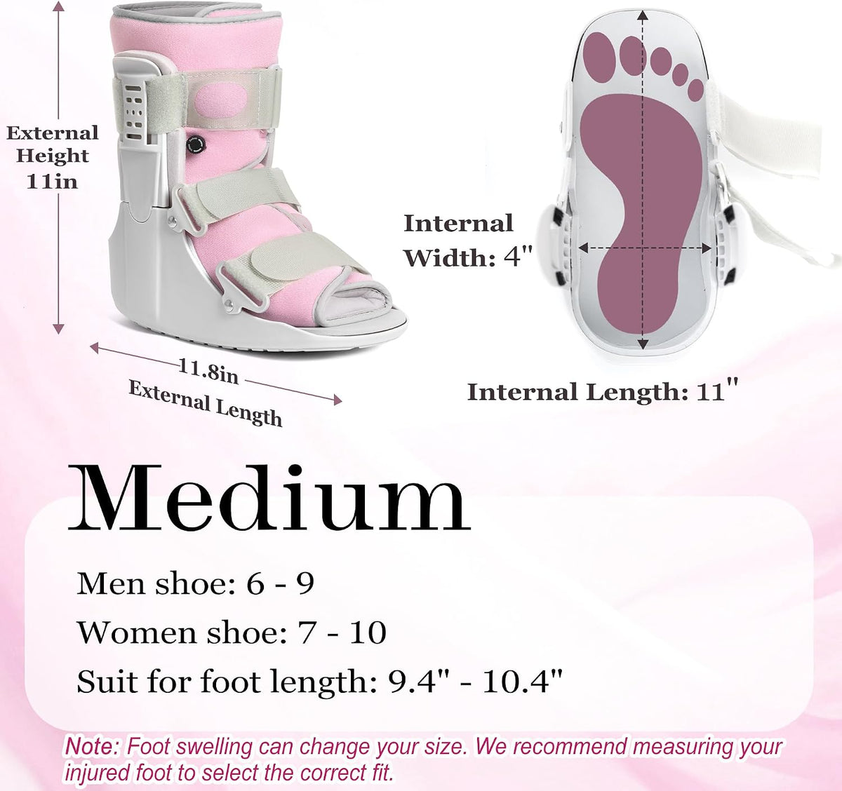 Jewlri Walking Boot for Broken Foot Injury, Air Cam Walker Boot, M