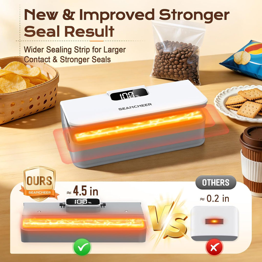 SEANCHEER Rechargeable Mini Bag Sealer, 6 Heat Levels with Magnet & Cutter