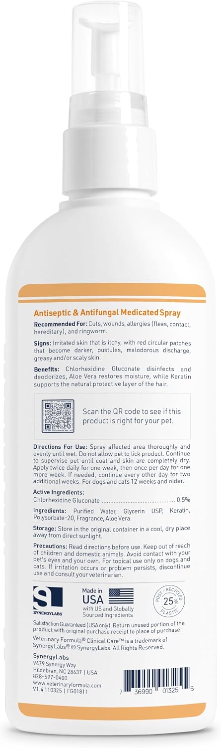 Veterinary Formula Clinical Care Antiseptic & Antifungal Spray, 8 fl oz | Helps Soothe Red, Scaly & Greasy Skin