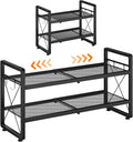 ELYKEN Expandable Shoe Rack for Closet, 2-Tier Metal Black Shoe Organizer