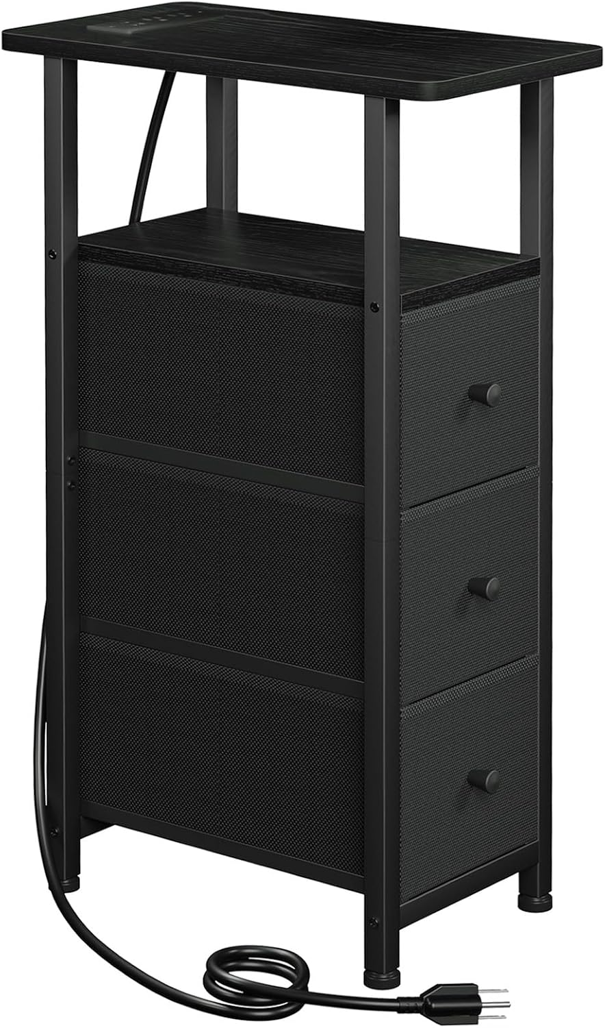 LOAKEKEL Narrow End Table with Charging Station, Small Nightstand