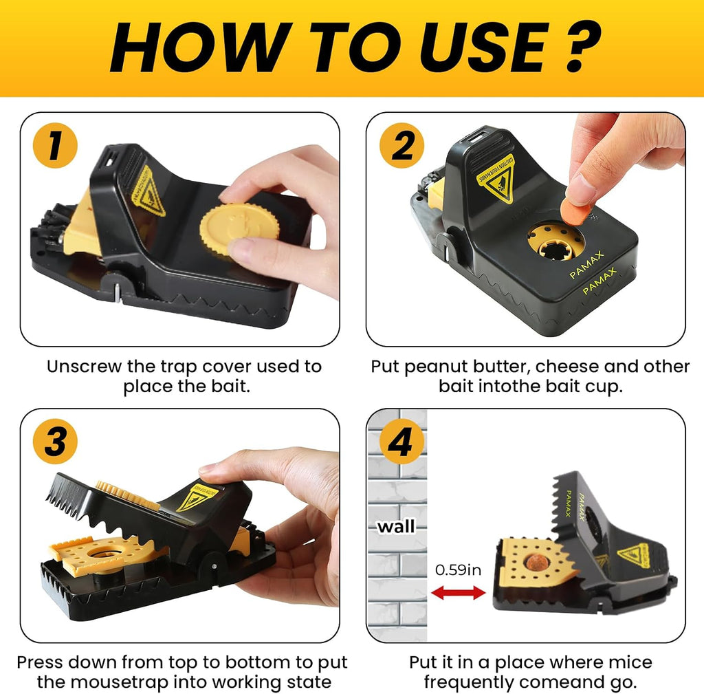 Mouse Traps Indoor for Home, 4-Pack Reusable Humane Snap Traps