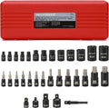 MIXPOWER 25 Piece Torx Bit and Socket Set, 13 Star Bits (T8- T60) & 12 E-Torx Sockets (E4-E22), Professional Grade Auto & Motorcycle Mechanic Set