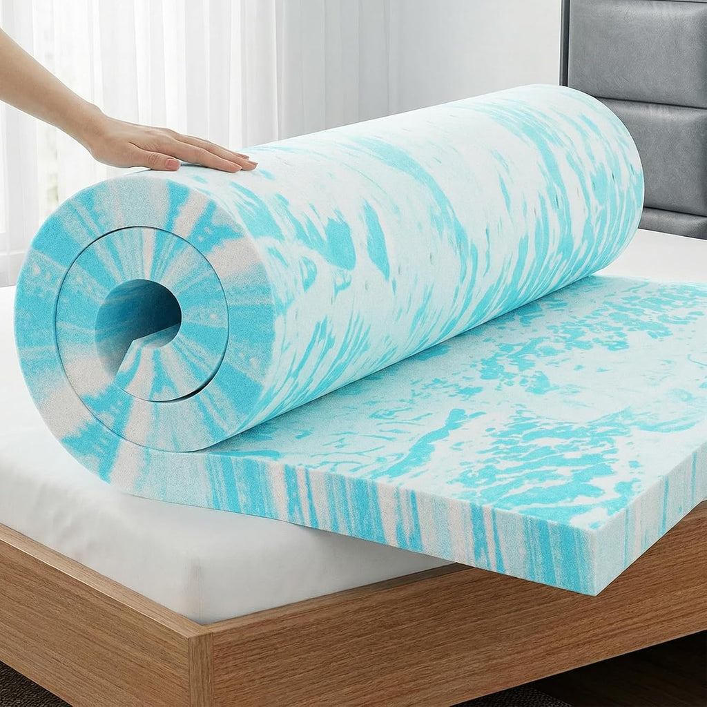 OLIXIS 2 Inch Twin Cooling Gel Infused Memory Foam Mattress Topper, Bed Pad