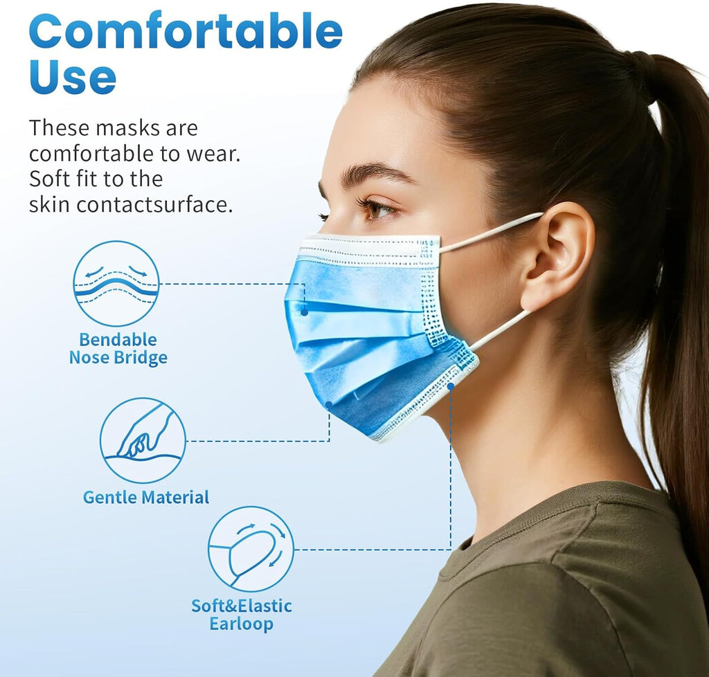 Borje Blue Disposable Face Mask 100 Pcs Blue Face Masks 3 Ply Protection Masks