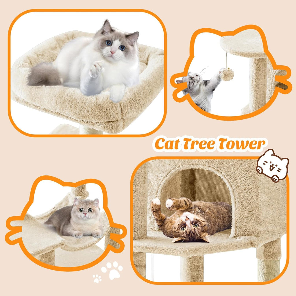 Sweetcrispy 44 Inch Cat Tree Tower for Indoor Cats and Kittens
