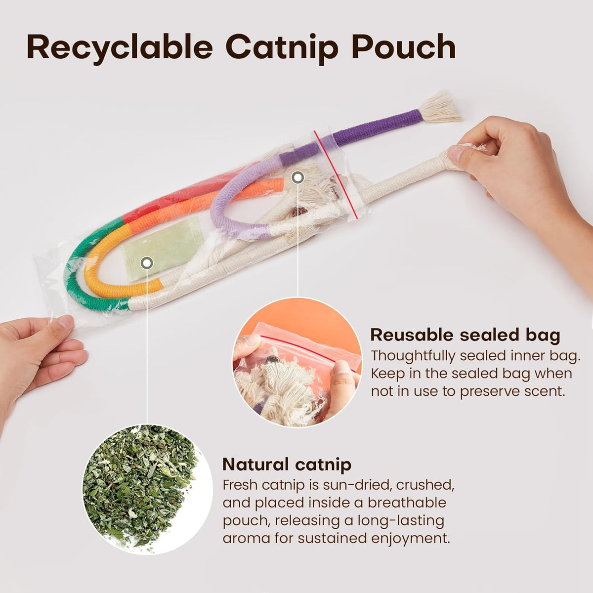 Potaroma Cat Toys Chew Ropes 3Pcs with Refillable Natural Catnip