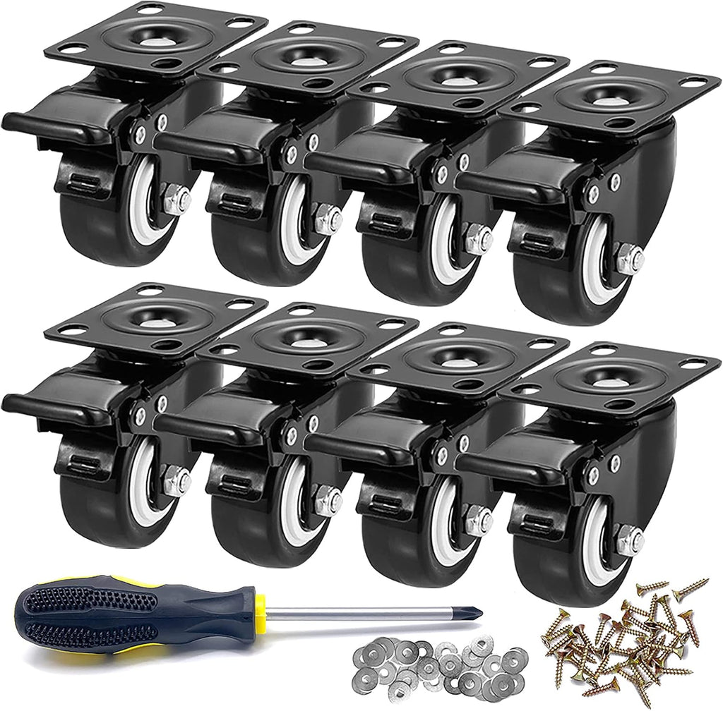 2" Swivel Casters Set of 4, Heavy Duty Locking Casters with Brakes