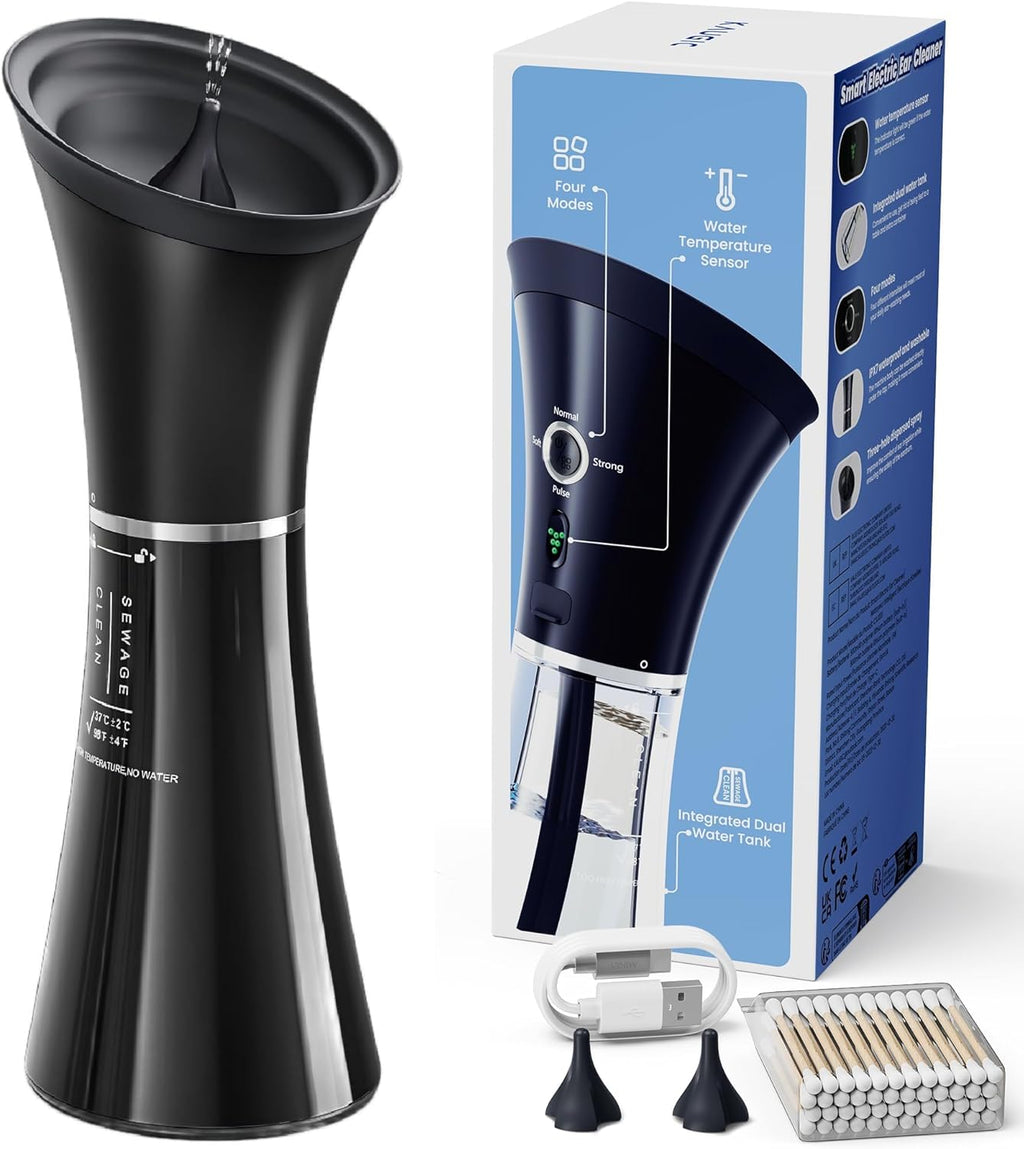 KAUGIC Ear Wax Removal, Self-Collecting Electric Flush Kit, Black