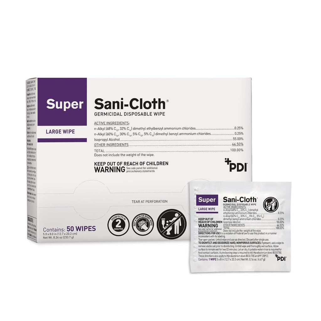 PDI Super Sani-Cloth Germicidal Disposable Wipe, Large, Individual, 5" x 8"