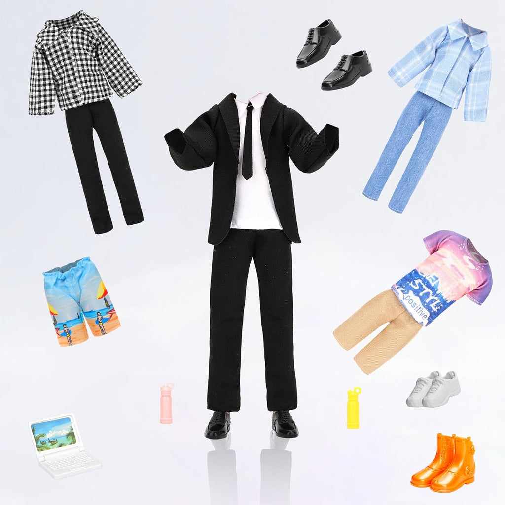 Lot 16 PCS Doll Clothes & Accessories Classic Black Suit for Boy Doll
