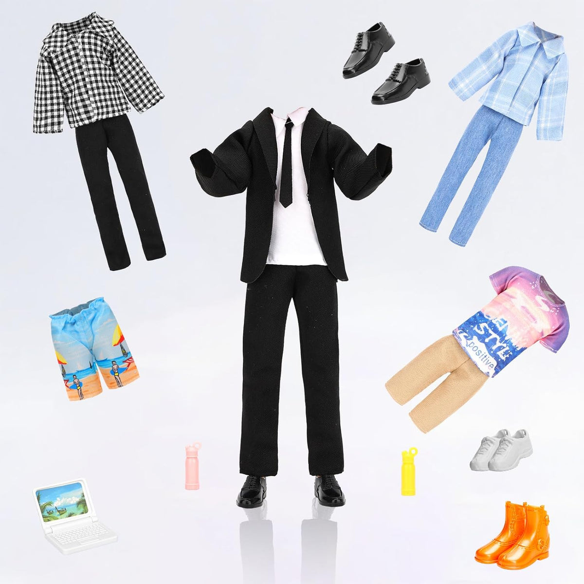 Lot 16 PCS Doll Clothes & Accessories Classic Black Suit for Boy Doll