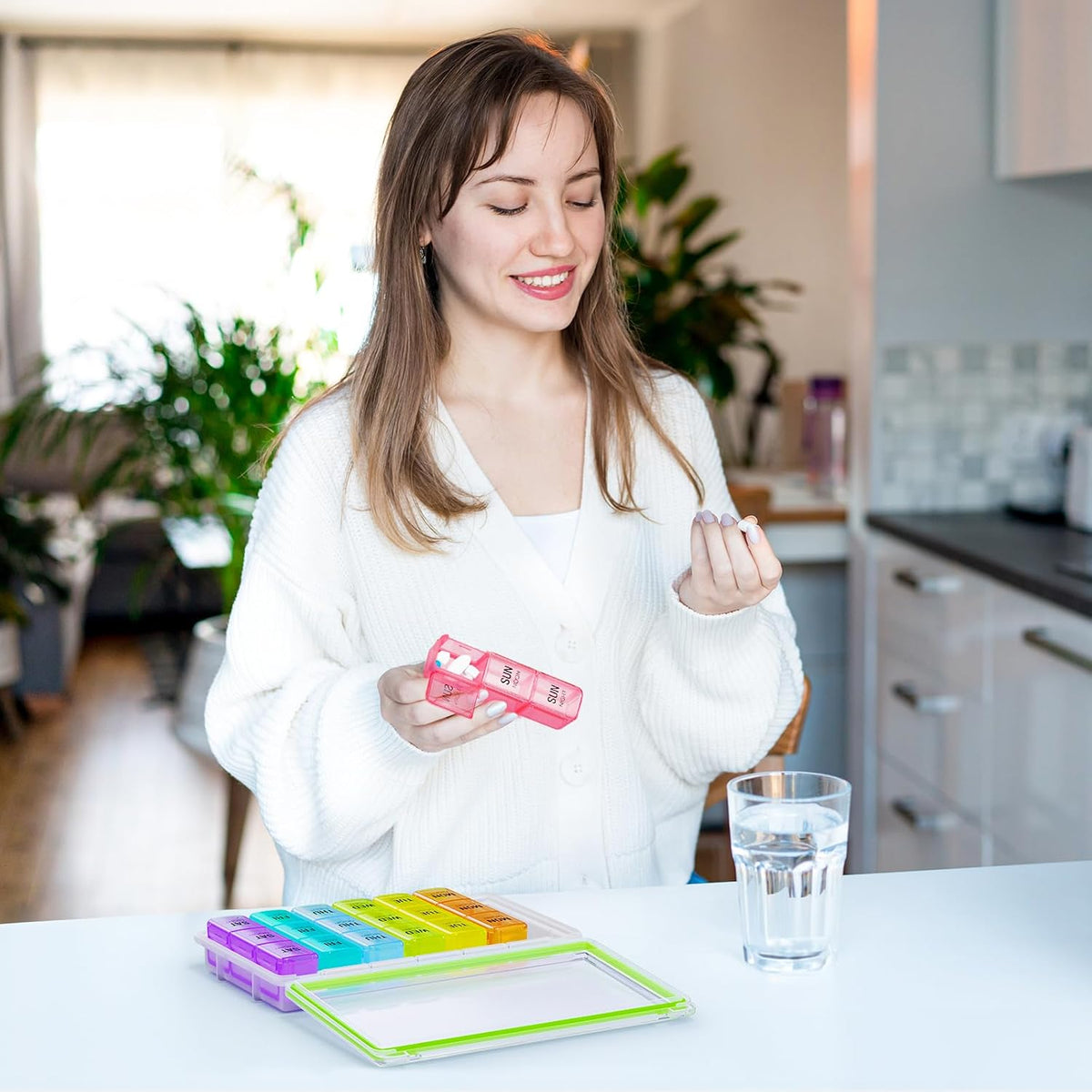 AUVON Weekly Pill Organizer 3 Times a Day with Moistureproof & Dual Protect