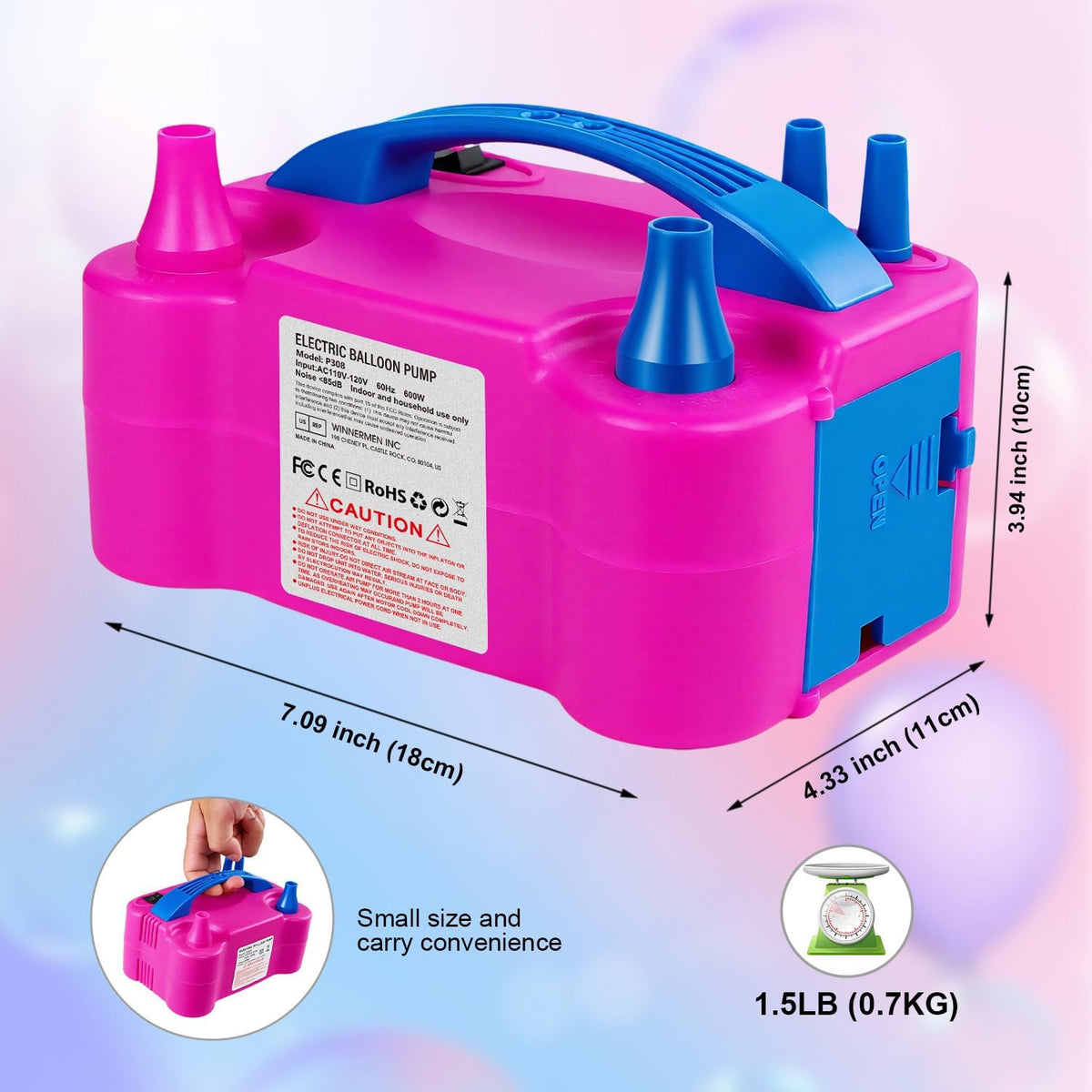 Electric Balloon Pump with Dual Nozzle & 2 Tying Tools