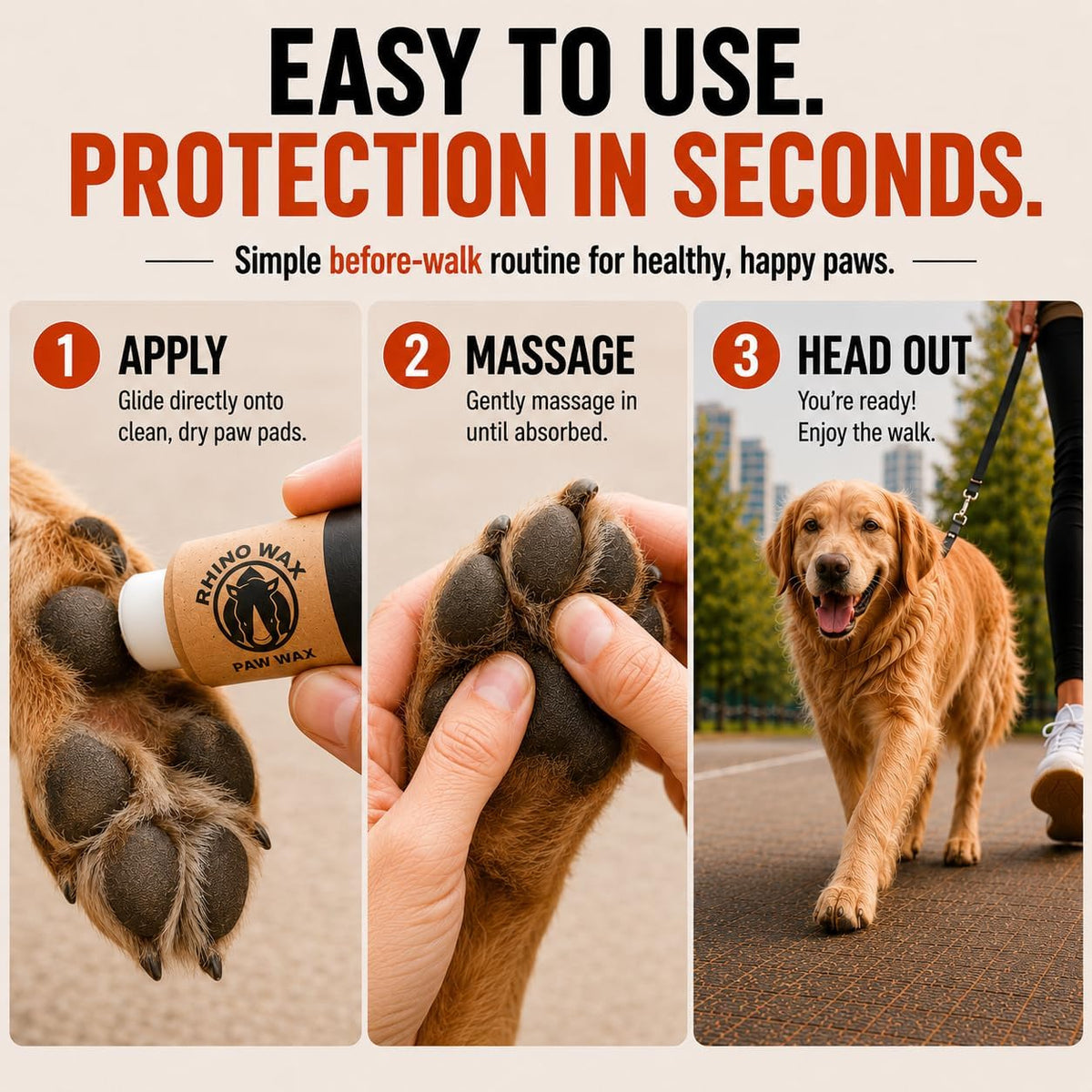 Rhino Wax Dog Paw Protector for Hot Pavement, Asphalt, Streets & Sidewalks