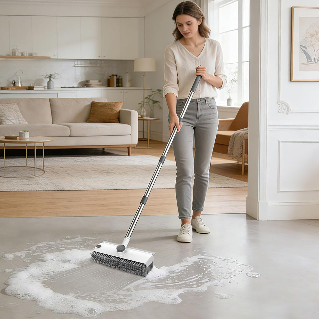 SetSail Floor Scrub Brush with 54in Adjustable Long Handle, Grey&White