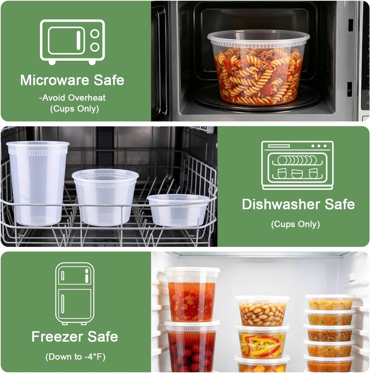 Lamosi Deli Containers with Lids 48 Sets, 32/16/8 oz X 16 Set Each