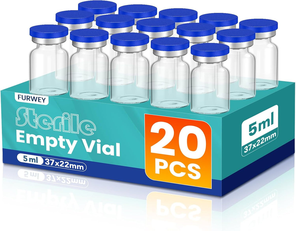 FURWEY 10ML Sterile Vials, Glass Empty Vials for Injection, 20 Pack
