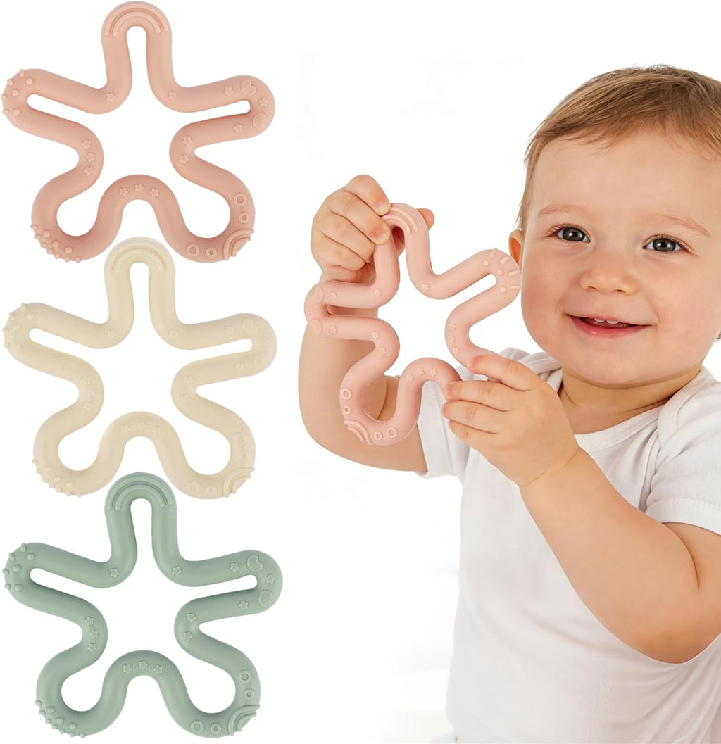 Fu Store 3pcs Coral Flower Teether Ring Baby Teething Toys Silicone Teether