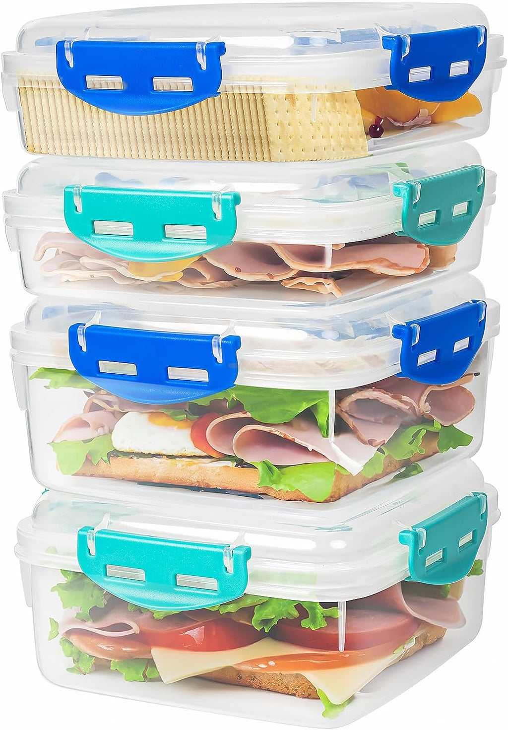 4 PCS Sandwich Containers 100% Airtight BPA-Free Microwave Dishwasher Safe