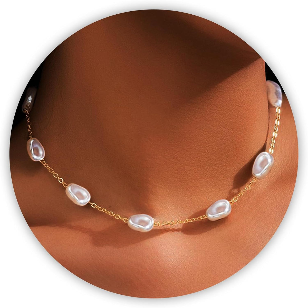 SmileBelle Pearl Necklaces for Women, 18K Gold Choker