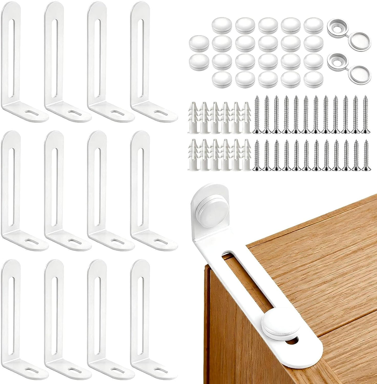 Furniture Anchors for Baby Proofing, 12 Pack, White