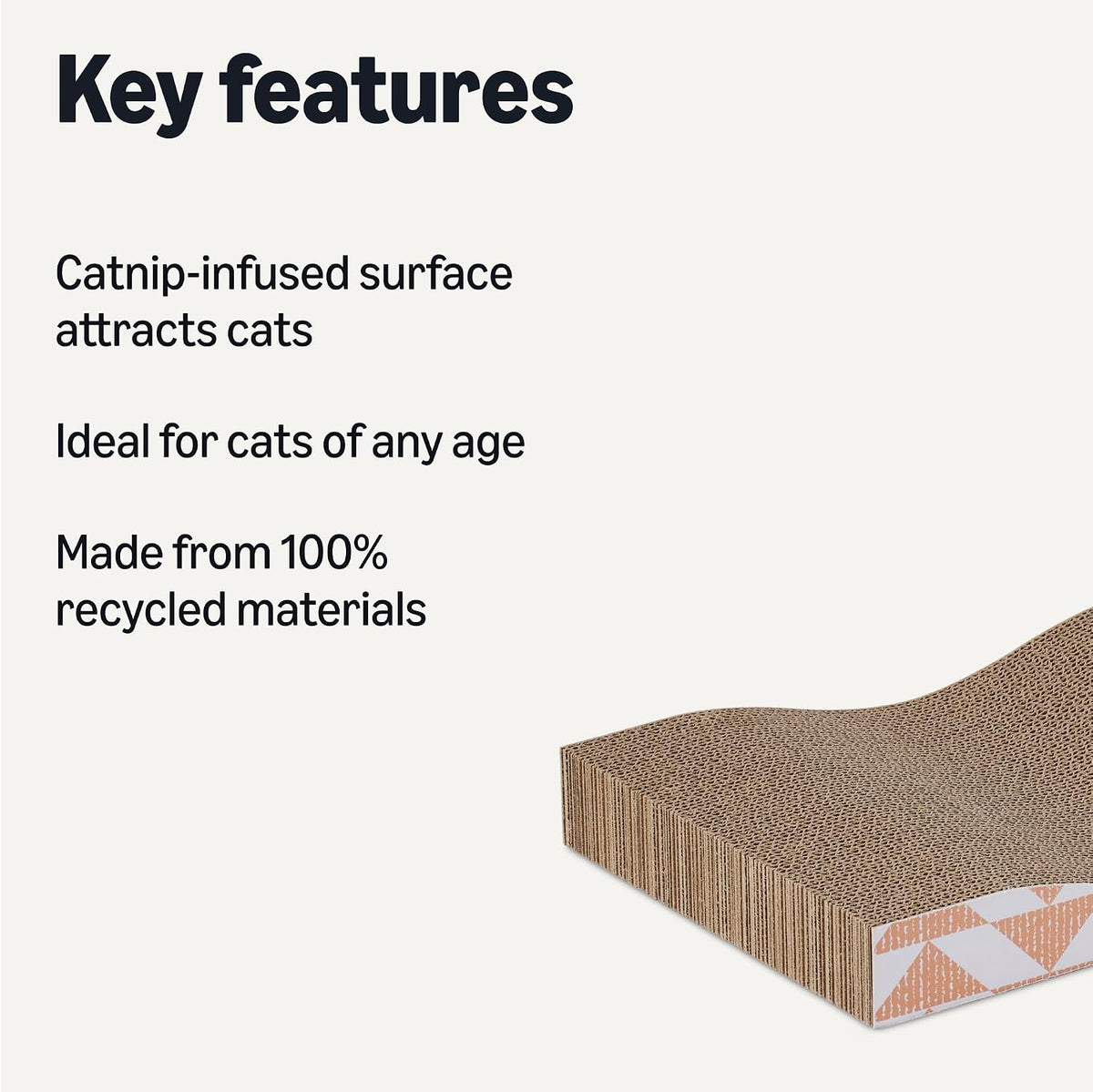 Amazon Basics Cat Scratching Post, Reversible Double-Sided Corrugated Cardboard with Catnip, Curved Wave Design, 16.5 x 8.1 x 1.6 in, 2-Pack