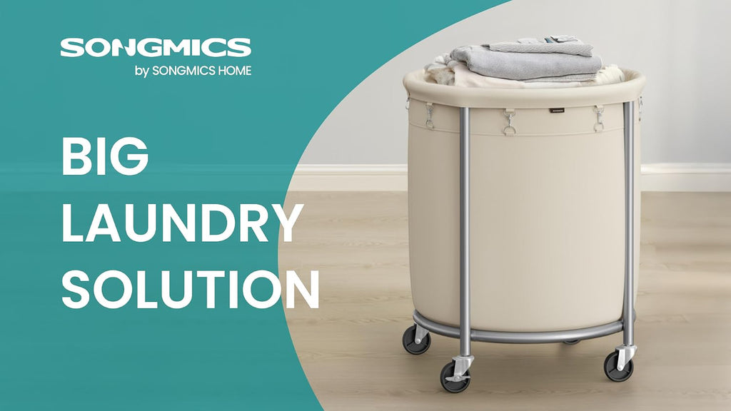 SONGMICS Laundry Basket with Wheels,190L, Steel Frame, Removable Bag