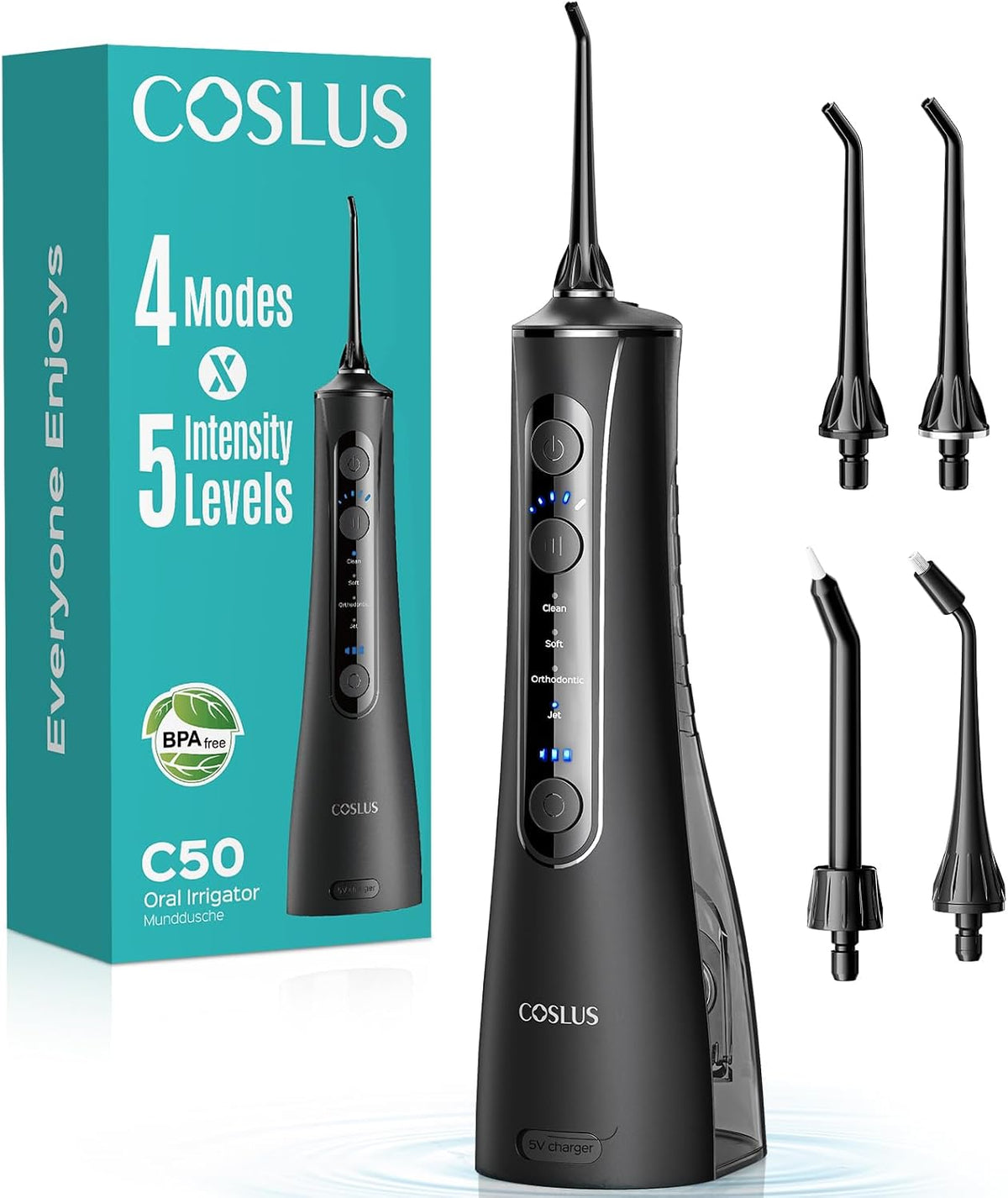 COSLUS ADA Accepted C50 Water Dental Flosser, 4 Modes 5 Intensity Levels