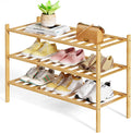 Kitsure Bamboo Wooden Shoe Rack for Closet, 26.8" Wide - 3 Tiers, Natural