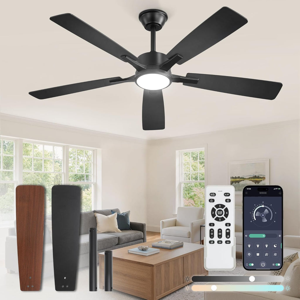 Fanbulous 52 Inch Ceiling Fans with Lights, Black, Remote & APP Control