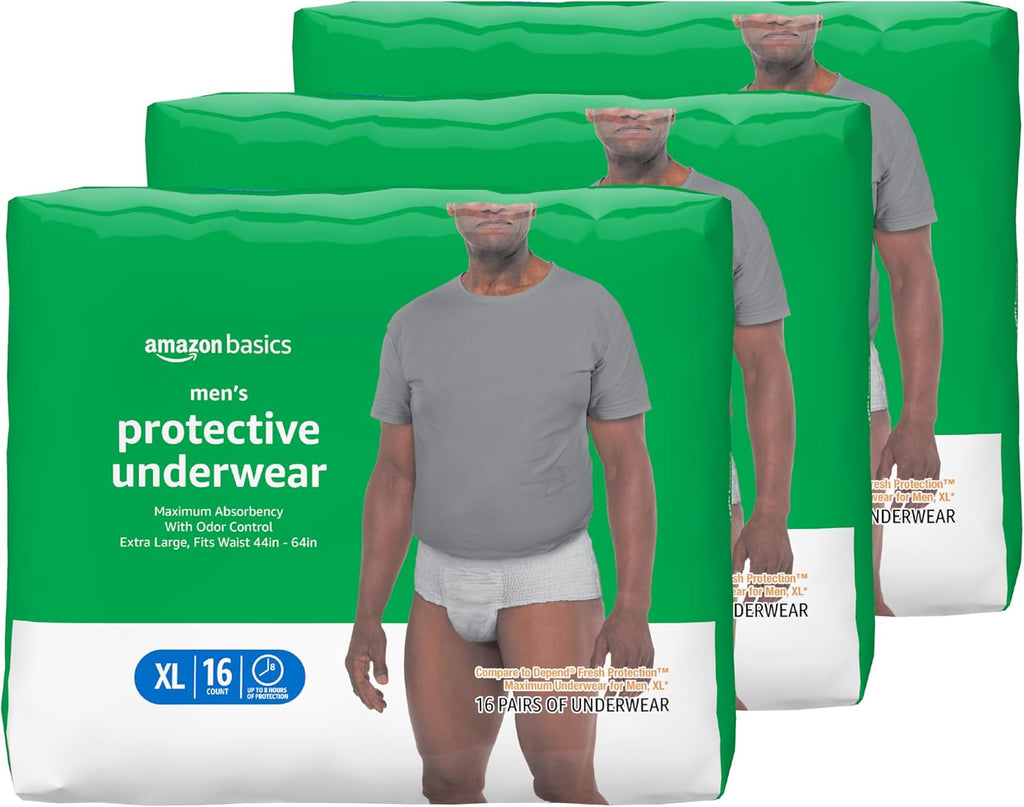 Amazon Basics Incontinence Underwear for Men, Maximum Absorbency, Small/Medium 51 pack