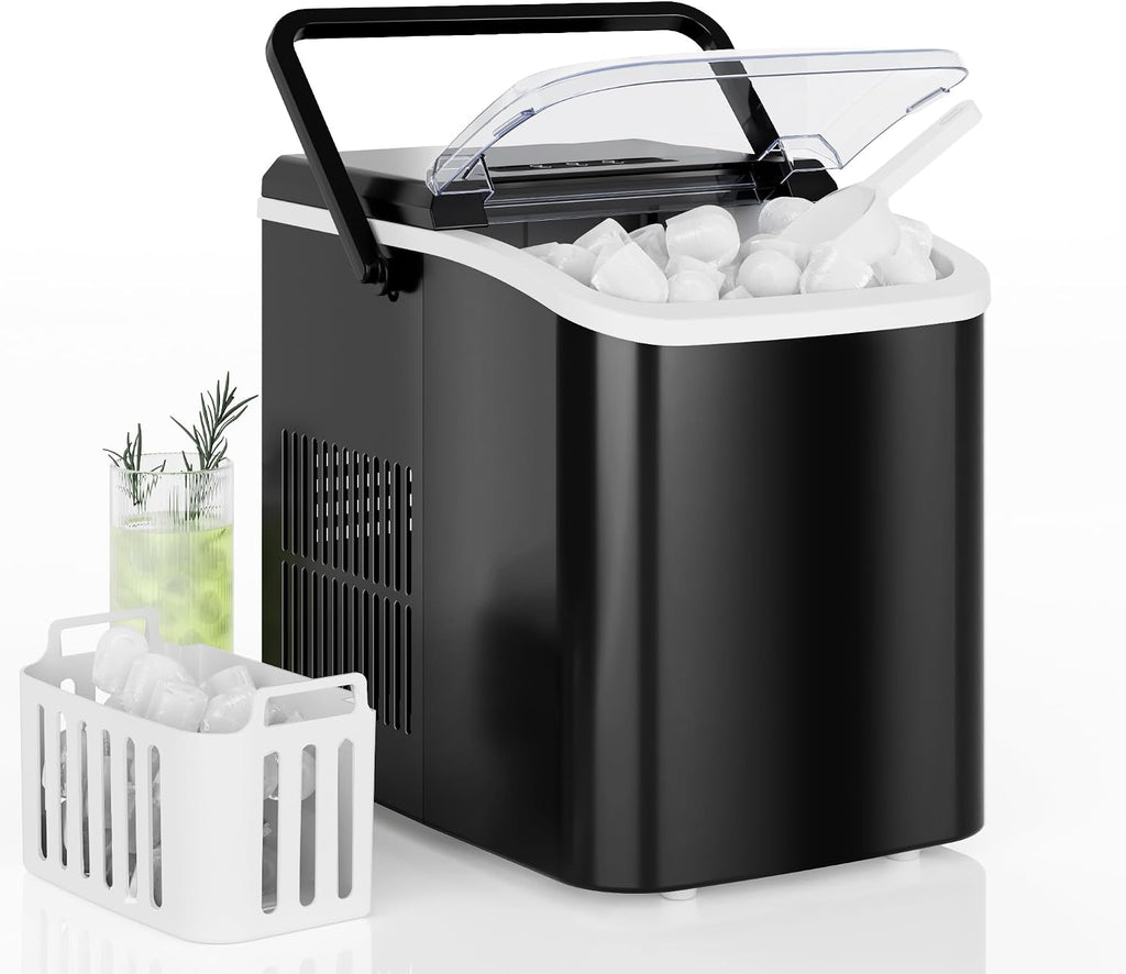 DUMOS Countertop Ice Maker with Handle, Portable Ice Machine for Home Black