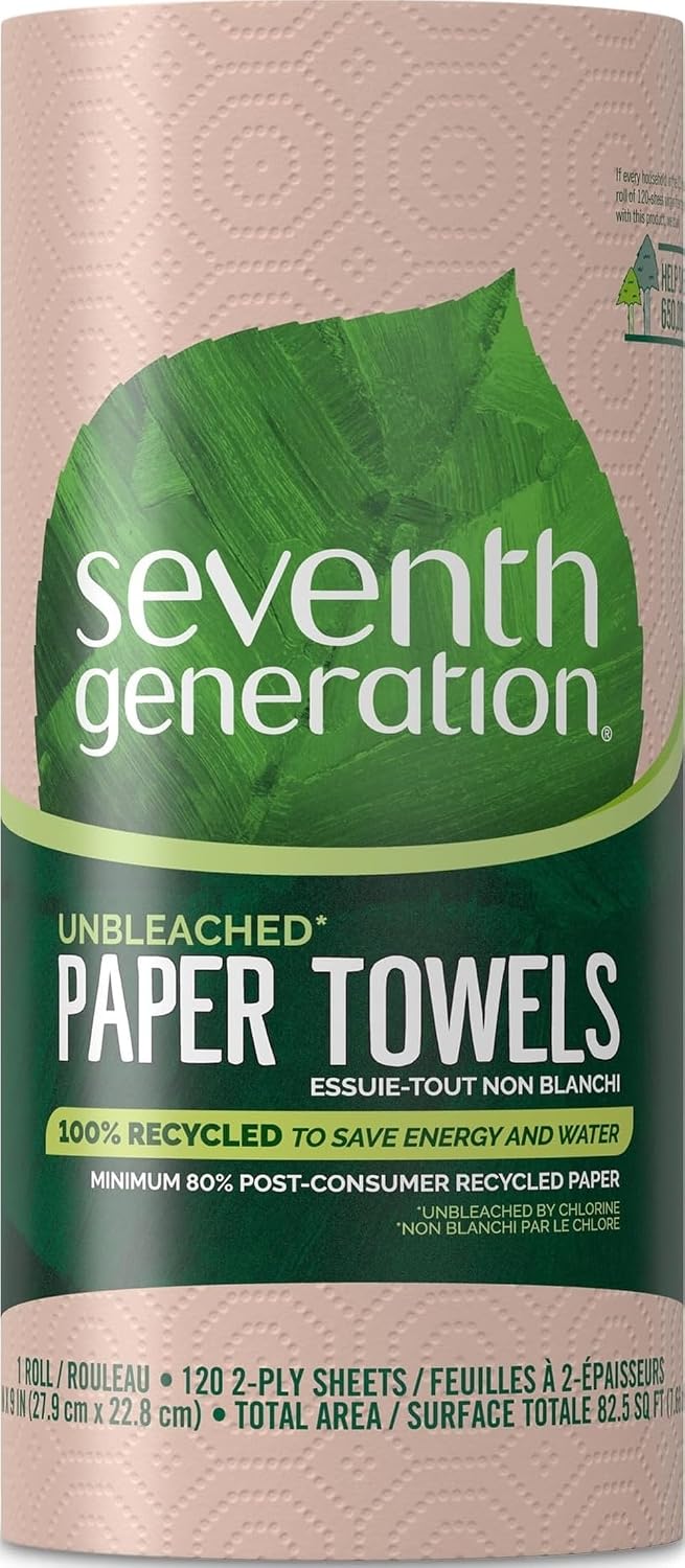 Seventh Generation Unbleached Paper Towels, 100% Recycled Paper, 6 Count, Pack of 4
