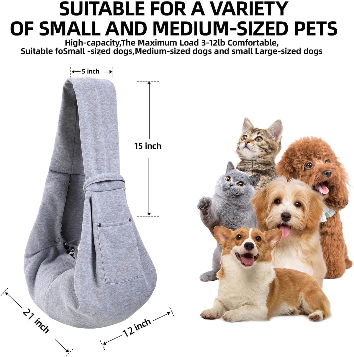 Dog and Cats Carrier Sling, Puppy Small Pet Carrier with Storage Pocket