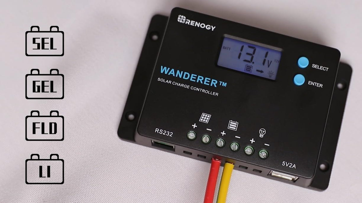Renogy Wanderer 10A PWM Solar Charge Controller 12/24V for Solar Panels
